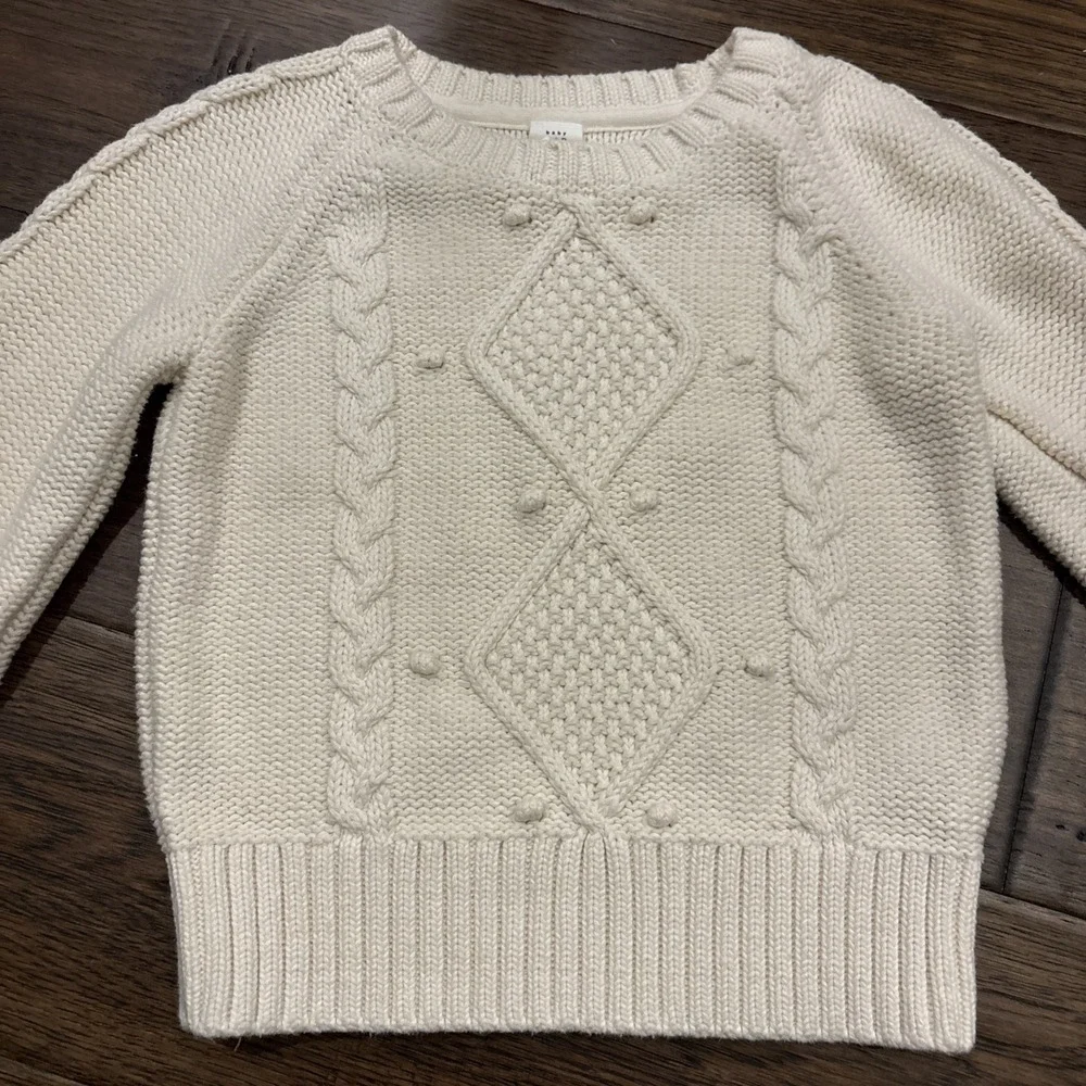 Baby Gap 5 Toddler Cable Knit Cream Pullover Sweater Unisex‎ Chunky Holiday